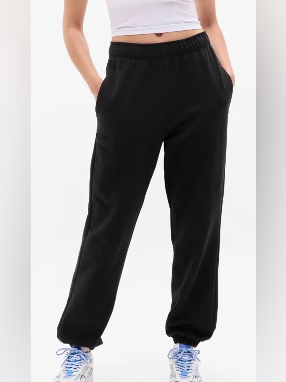 NWT Athleta Forever Fleece Jogger Black Cotton Sweatpants Women’s Large
